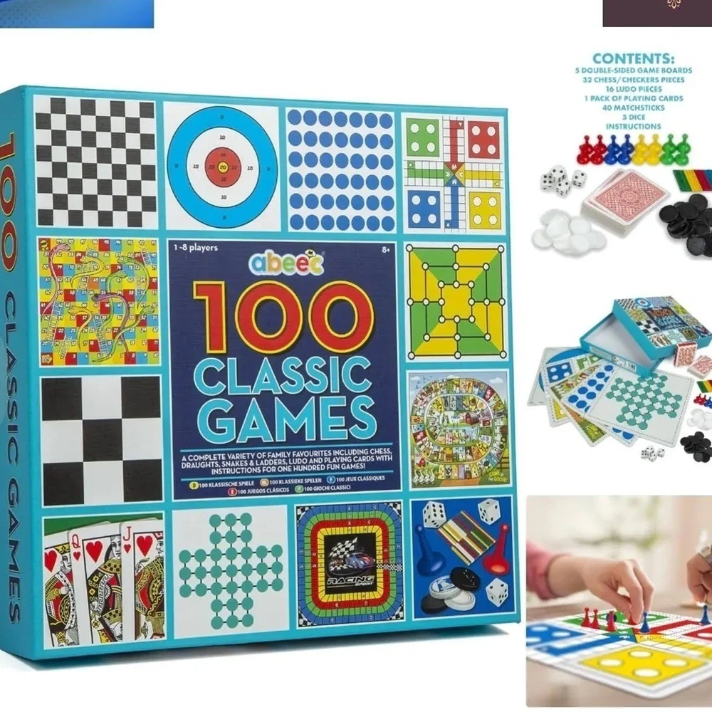 abeec 100 Classic Games  family board games Compendium Ludo, Chess, Lady Games